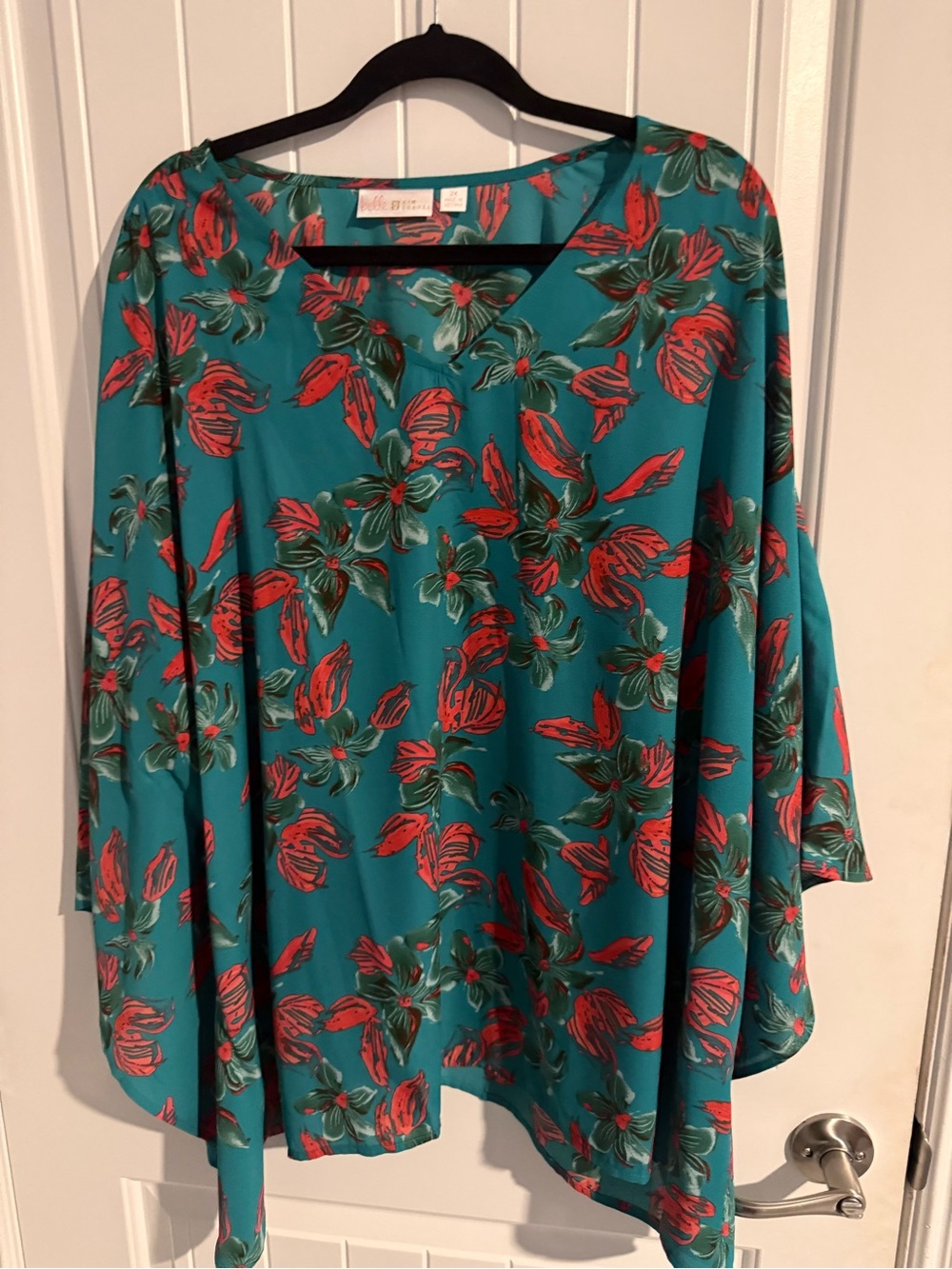 Belle by Kim Gravel 2X Teal Floral Blouse – Long Sleeve Flowy Tunic